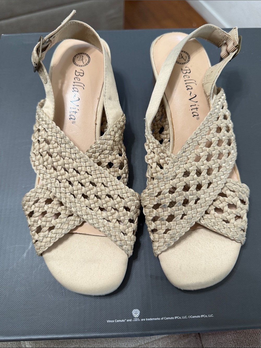 Bella Vita Braided Slingback Sandals in Beige